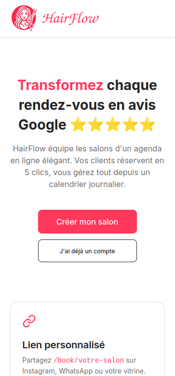 Aperçu app réservation salon
